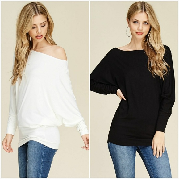 Black Off The Shoulder Dolman Sleeve Top - Picture 4 of 5